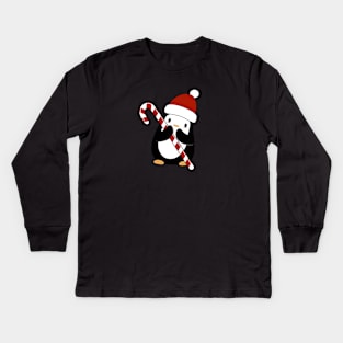 Kawaii penguin with her candy cane Kids Long Sleeve T-Shirt